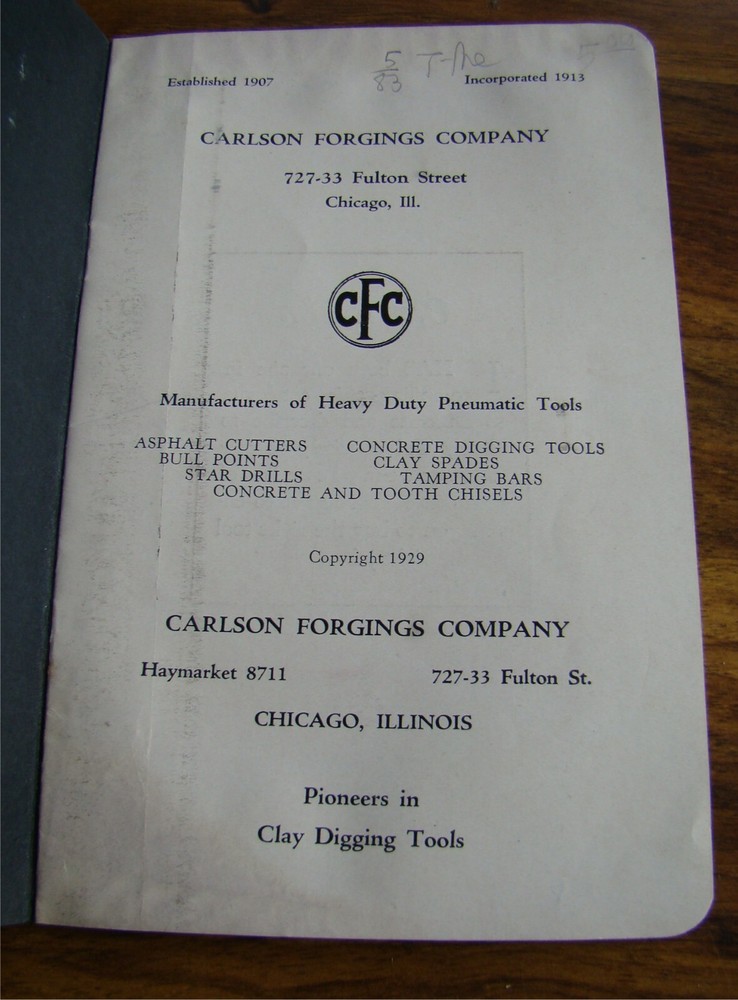 1929 Carlson Pneumatic Tools Catalog Jackhammer Bits air constructio old vintage