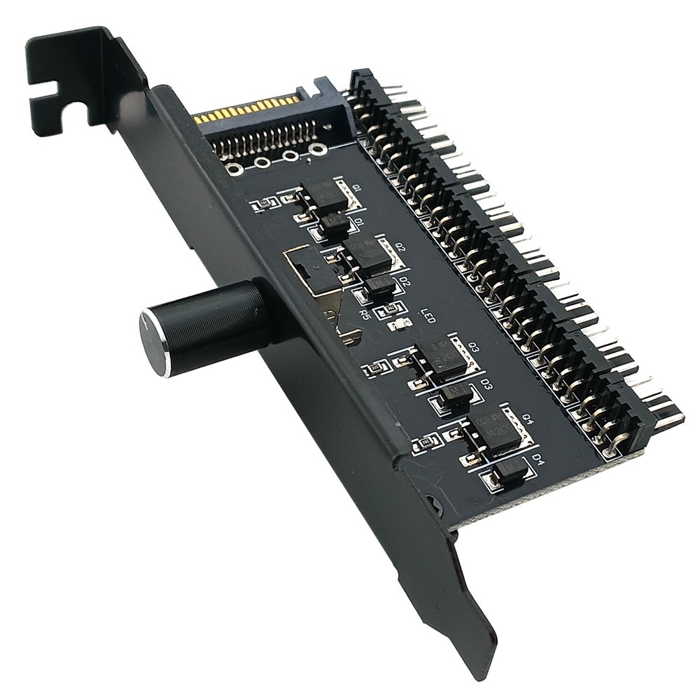 PC Case Fan 8 Way Splitter Speed Controller 3pin 4pin Adapter PCIe Bracket SATA