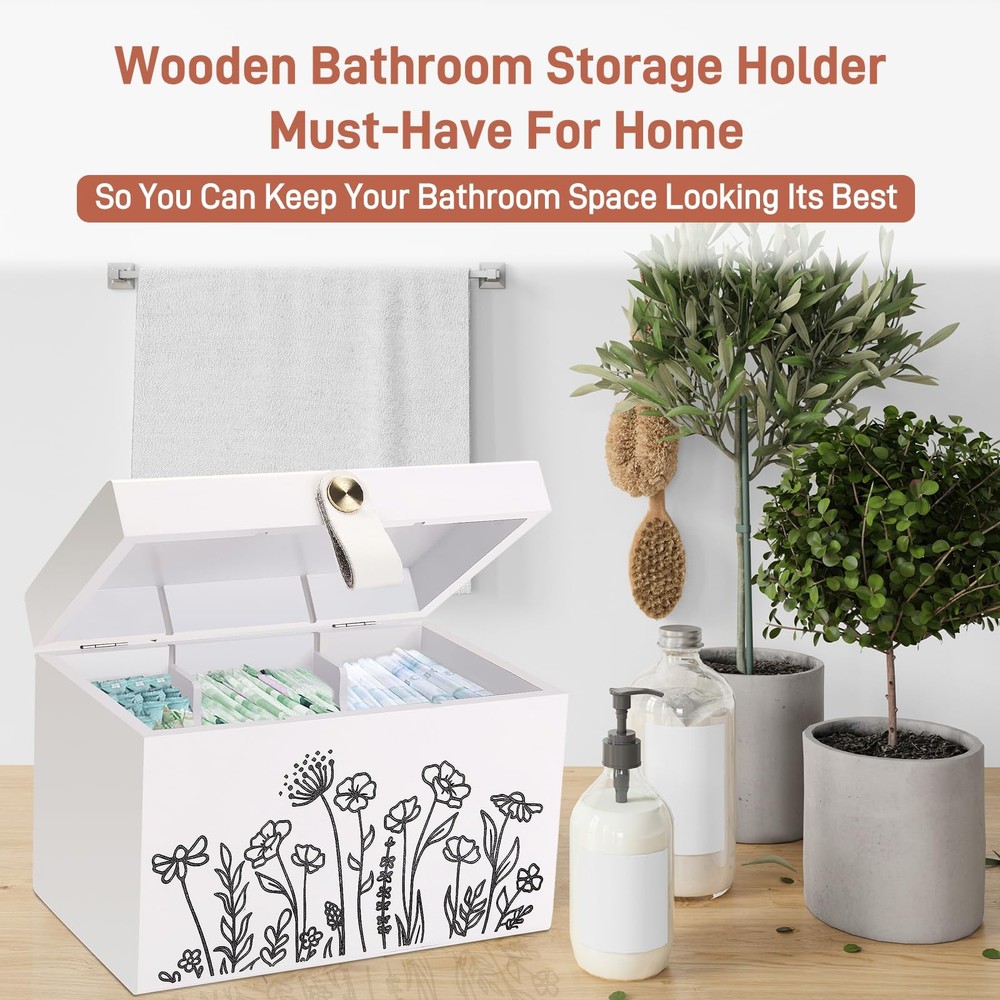 100% Solid Wood Tampon Holder Box with Lid, Copper Leather Pull, Absolute Rea...