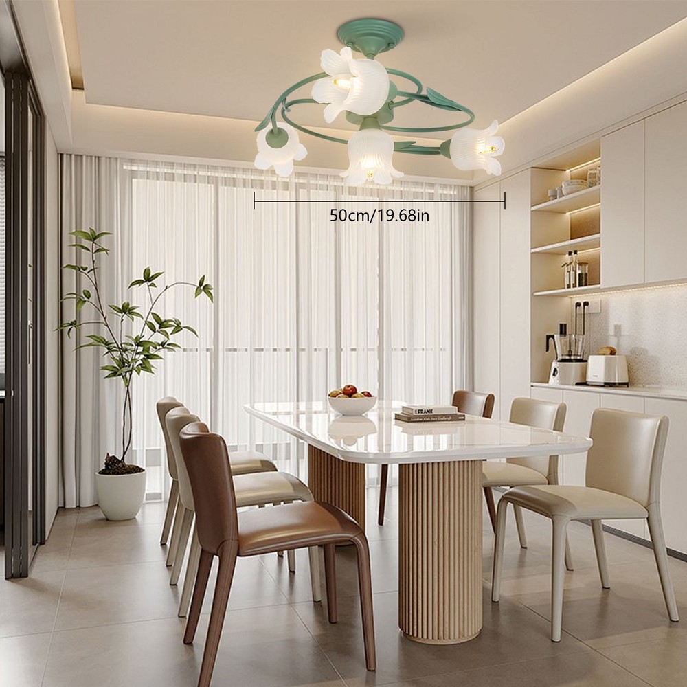 Mid Century Ceiling Light 4-Light Rounded Floral Shade Ceiling Chandelier