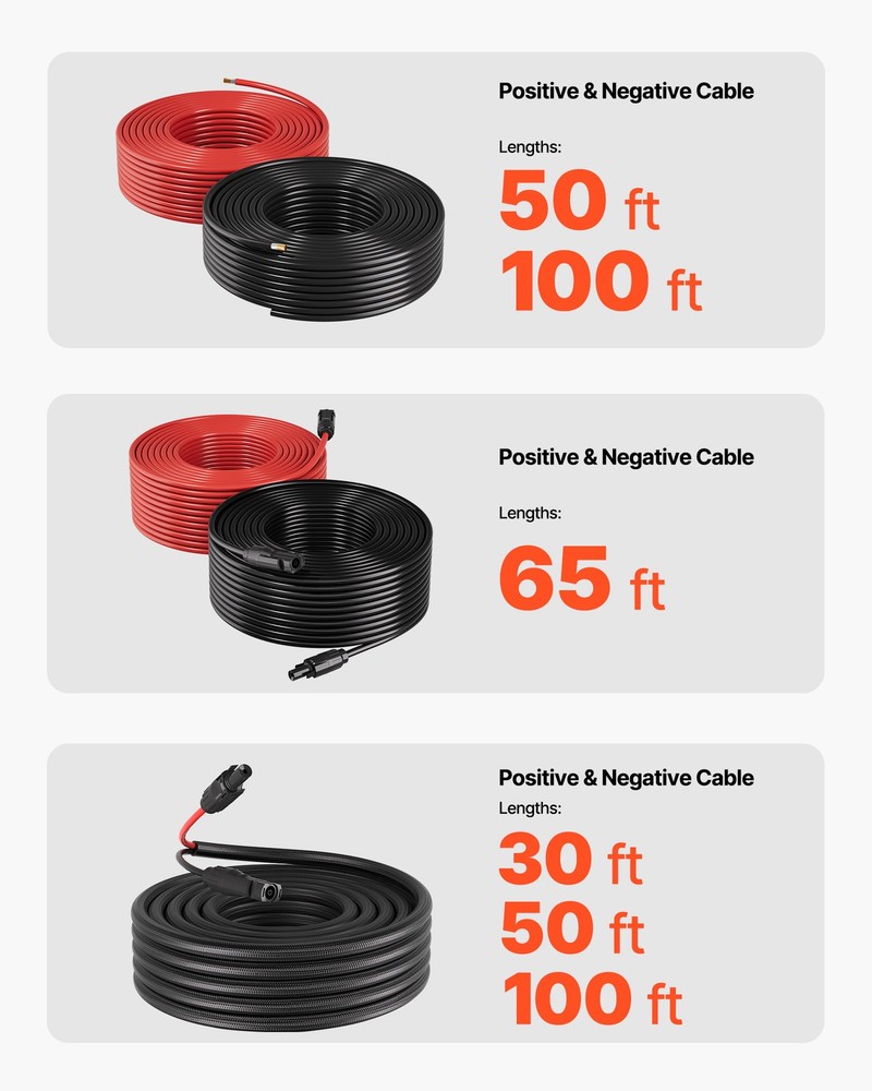 VEVOR 100FT Solar Panel Extension Cable 10AWG Solar Panel Wire with Connector