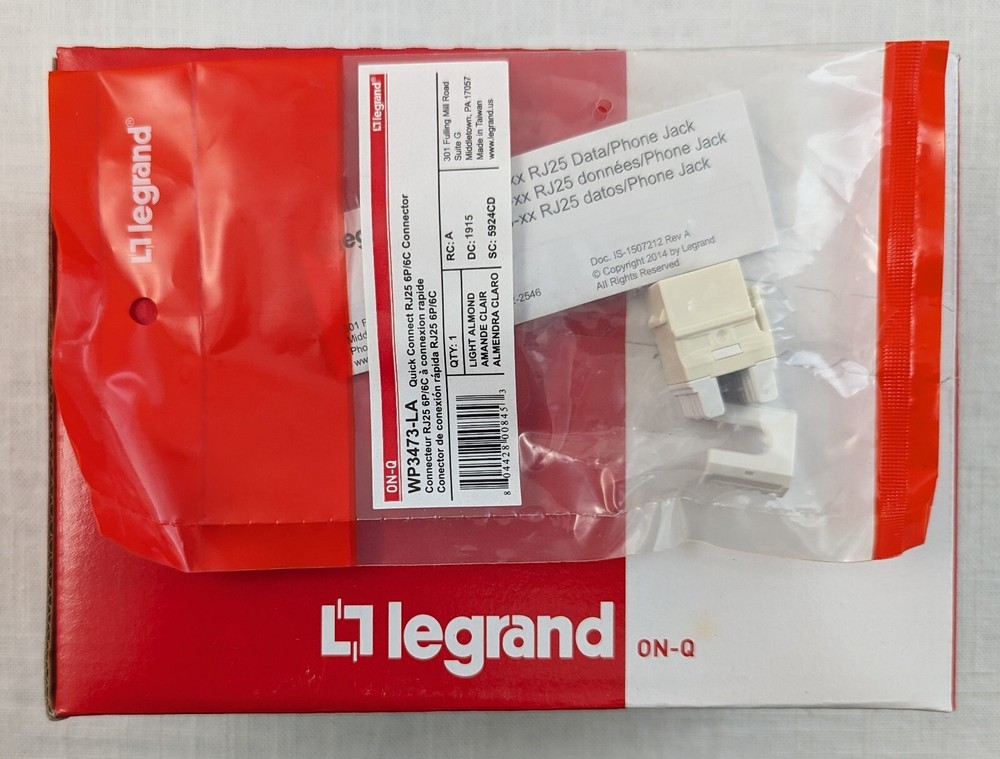 20x Legrand - On-Q Quick Connect RJ25 6-Position 6-Conductor WP3473 - LA