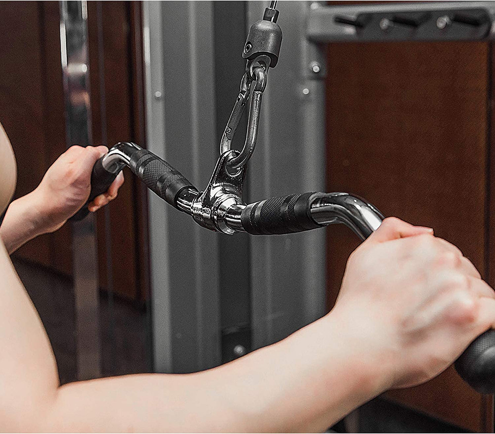 Lat Bar Cable Machine Attachment, Curl Pulldown Bar with Full Rotation and Rubbe