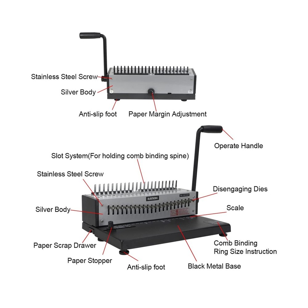 Rayson SD-1501A21 Binding Machine with Combs Set - 21 Hole / 200 Sheets Comb ...