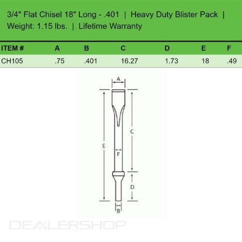 Grey Pneumatic CH105 3/4" Flat Chisel 18" Long - .401