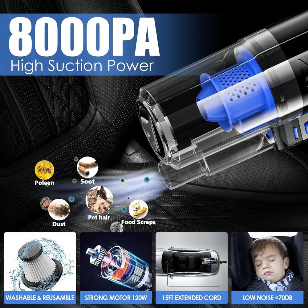 Complete Car Interior Detailing Kit with High Power Vacuum & Accessories