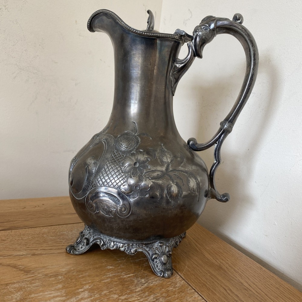 Antique Victorian Silver Pitcher Footed Lidded Jug
