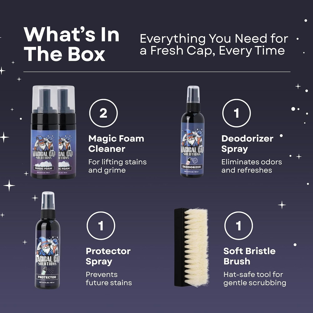 Hat Cleaning Kit 4-Step Headwear Cleaner with Foam Brush Deodorizer Protector