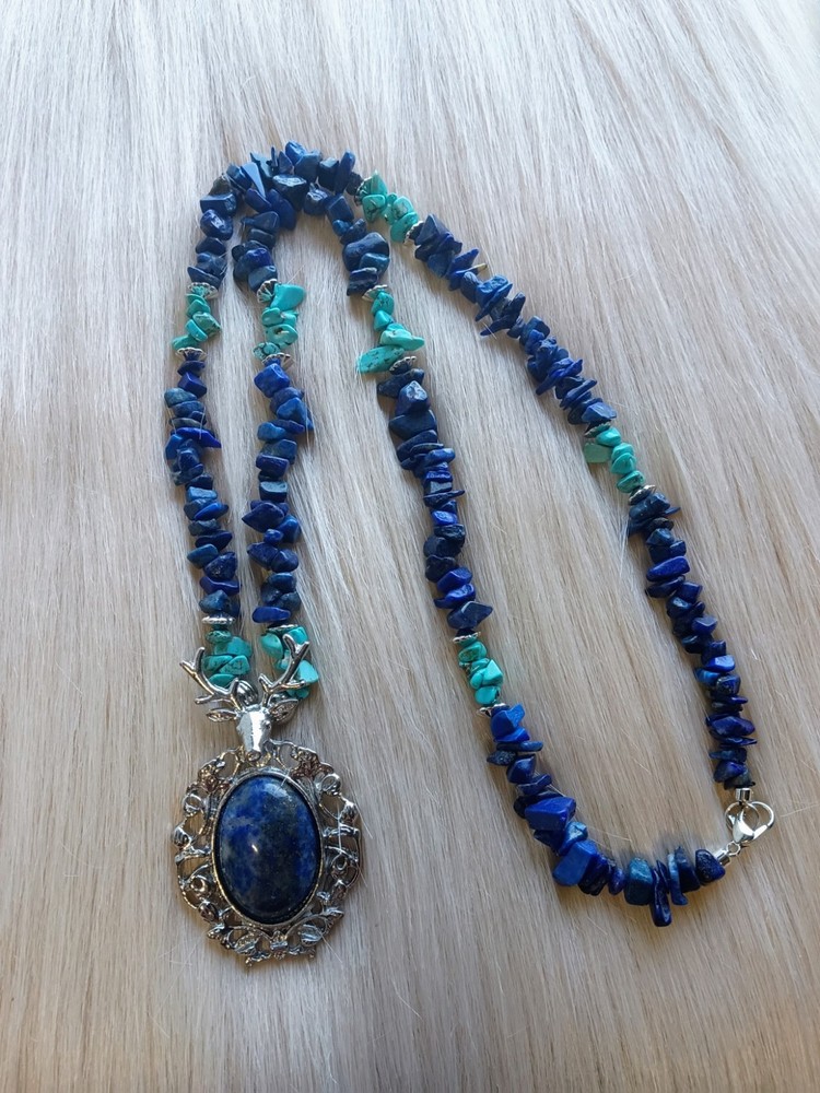 Lapis Lazuli & Turquoise Deer Head Necklace
