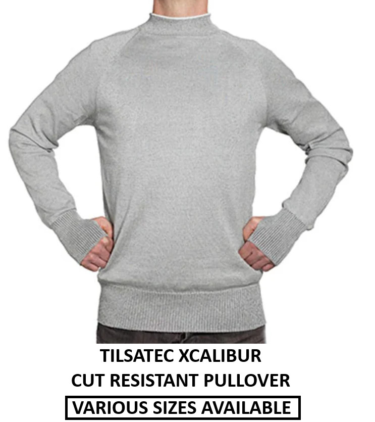 Tilsatec XCalibur Cut-Resistant Pullover Sweatshirt Gray with Thumb Loops