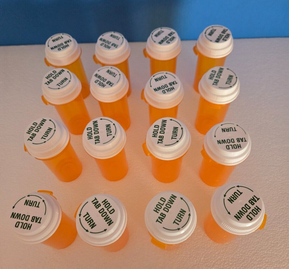 EMPTY PLASTIC PILL BOTTLES ~ 16 BOTTLES ~ WITH REVERSIBLE CAPS