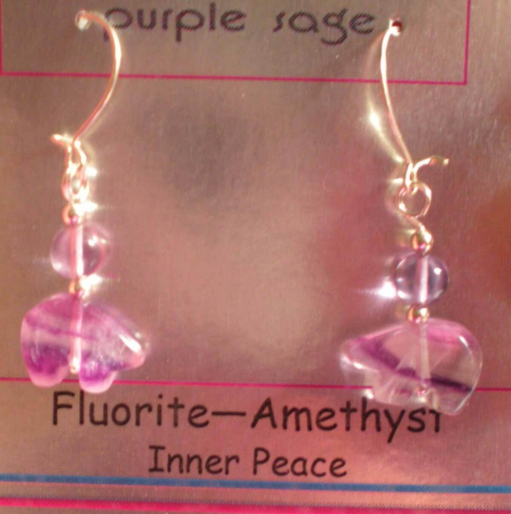 Fluorite Bear Totem with Amethyst Earrings e155