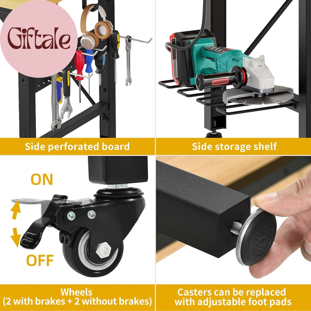 60" Adjustable Workbench with Pegboard, Heavy Duty Wood Top Work Bench with Whee