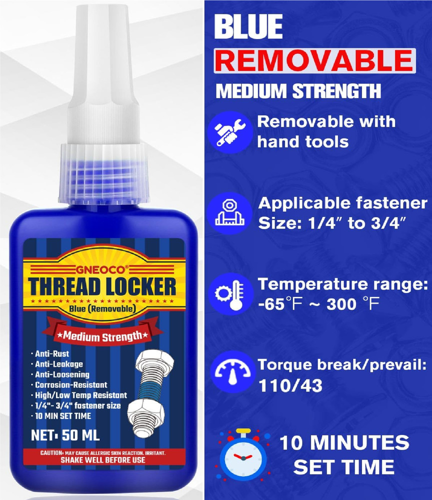 Thread Lock Blue, Threadlocker Medium Strength, Thread Locker for Nuts, Bolts,