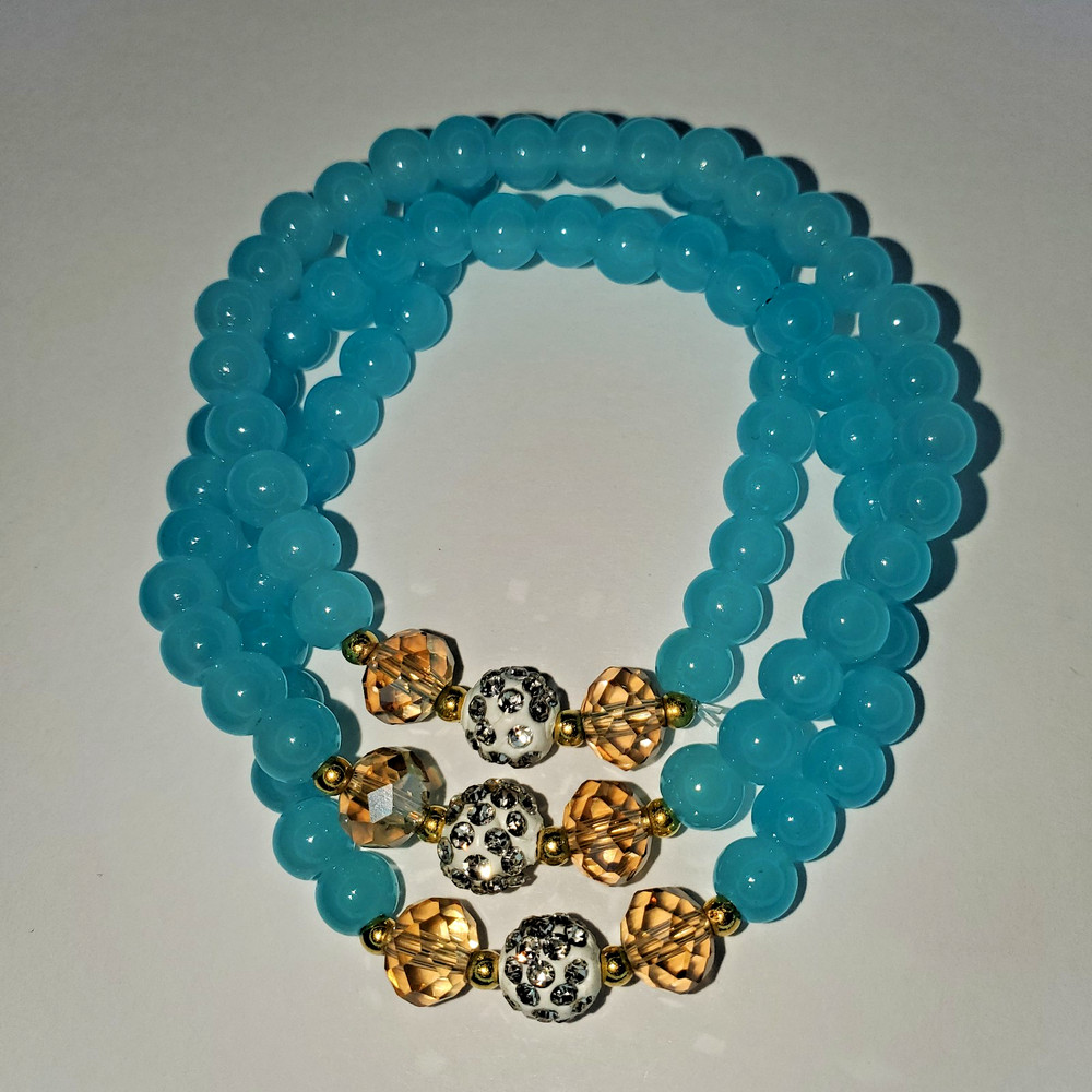 Hand crafted artisan unique gemstone bracelet - 3 layer