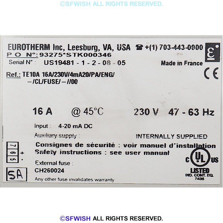 EUROTHERM TE10A 16A 230V Single Phase Thyristor Controller