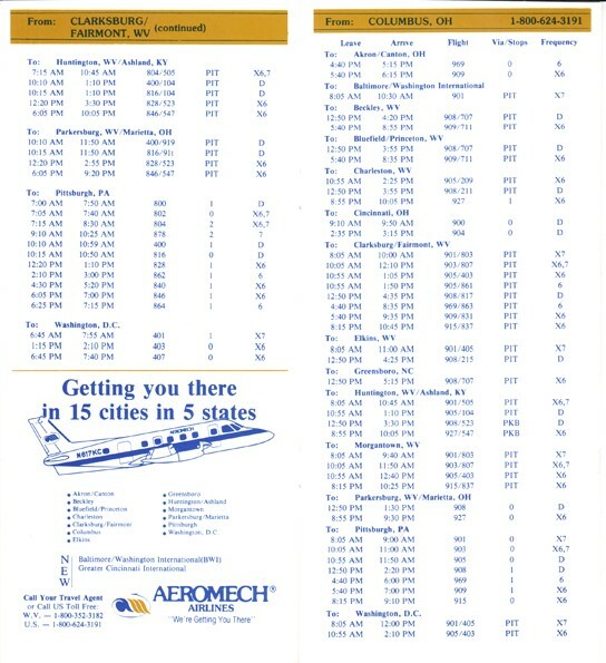 AeroMech Airlines timetable 1982/04/25