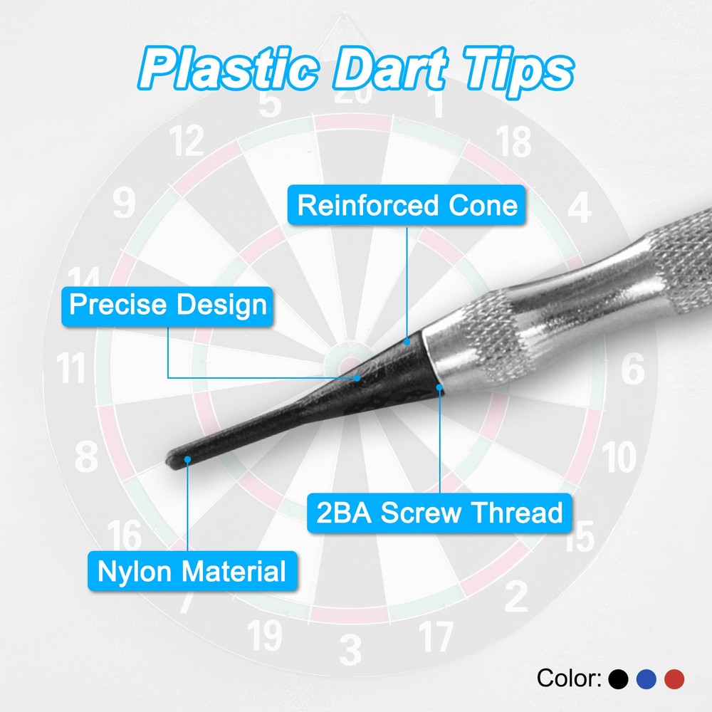 30Pcs 2BA Thread Plastic Soft Tip Dart Points Replacement Accessories, Black