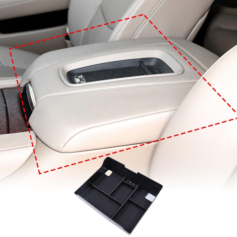Moittellc Car Armrest Box Storage Compatible with Cadillac Escalade Black