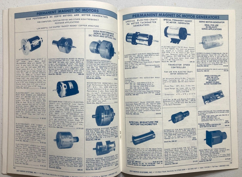 1986 AST / SERVO Systems special motion control catalog supplement for robotic