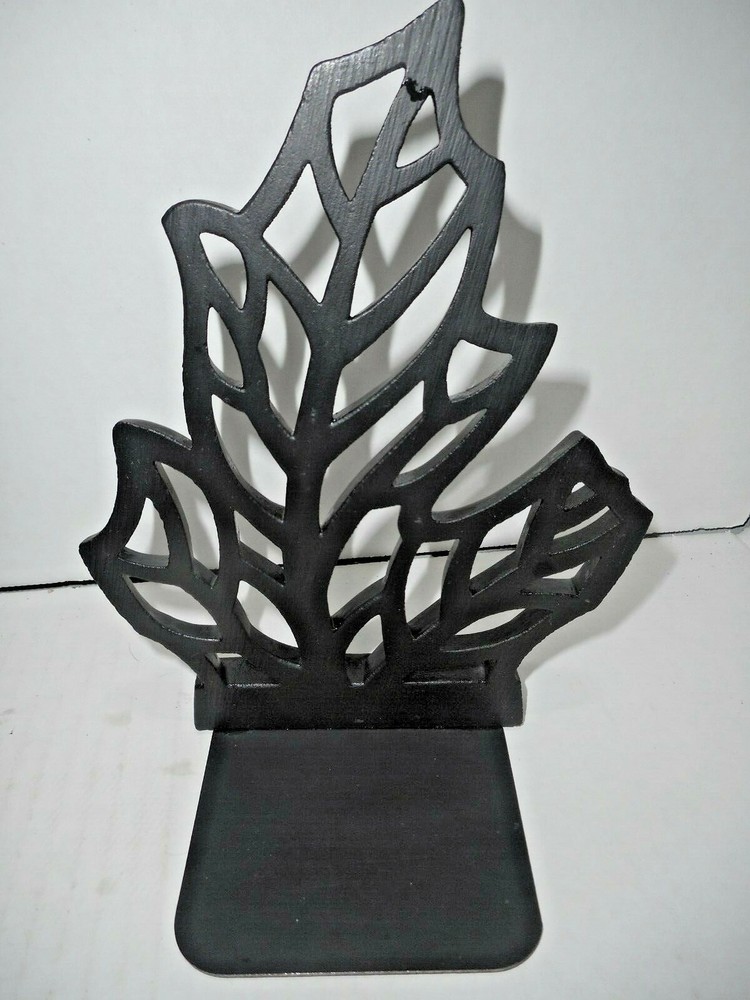 Syroco Molded Resin Open Leaf Pattern Bookends Felt Bottom Original Sticker PAIR