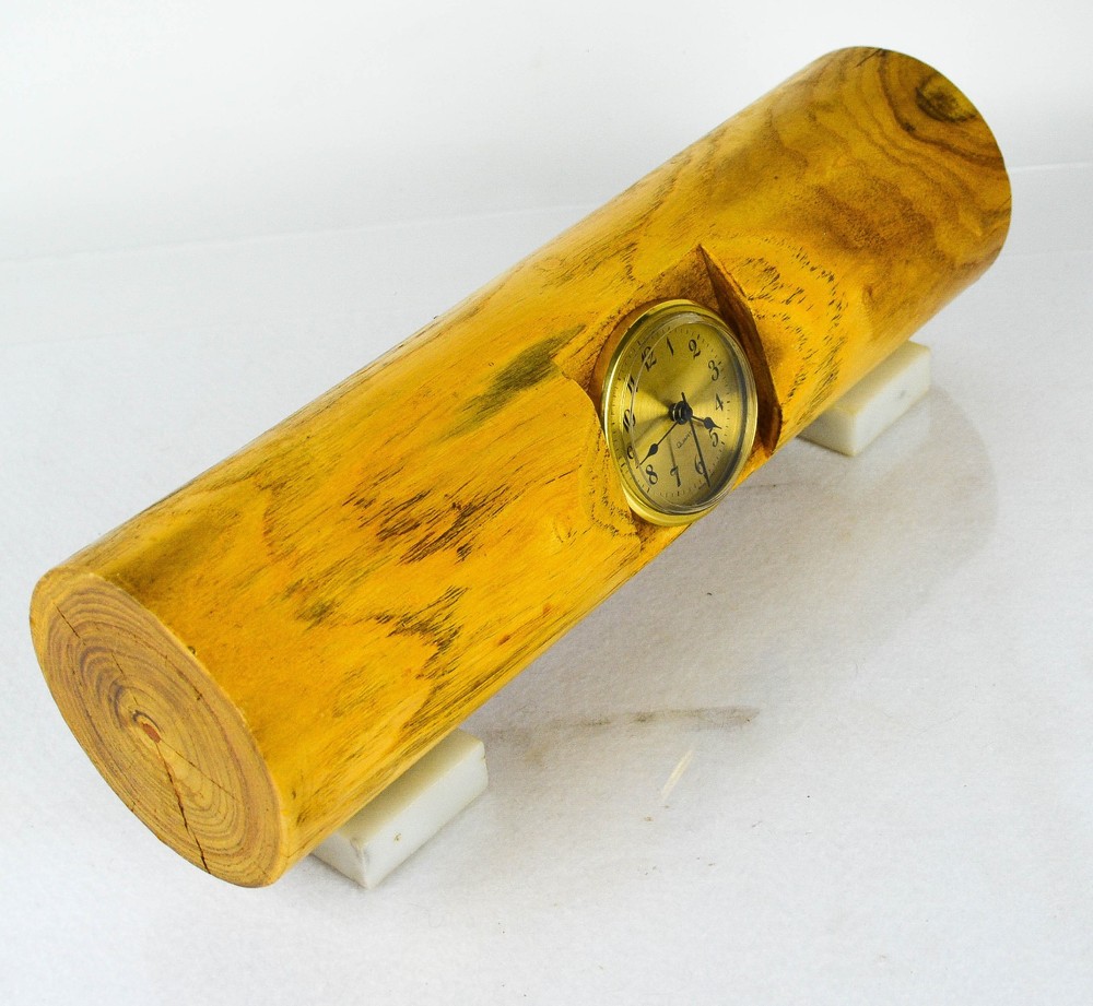 Maple Wood Log Table Clock Battery Rustic Marble Long Shelf Cabin Nice Vintage