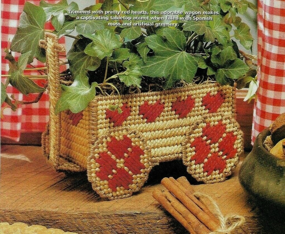 MY LITTLE WAGON PLANTER HOME DECOR PLASTIC CANVAS PATTERN INSTRUCTIONS