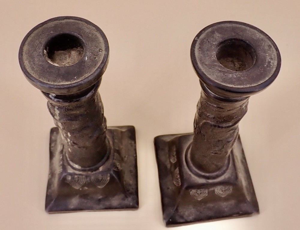 Older Nippon Brown Clay Dragonware Candlesticks signed