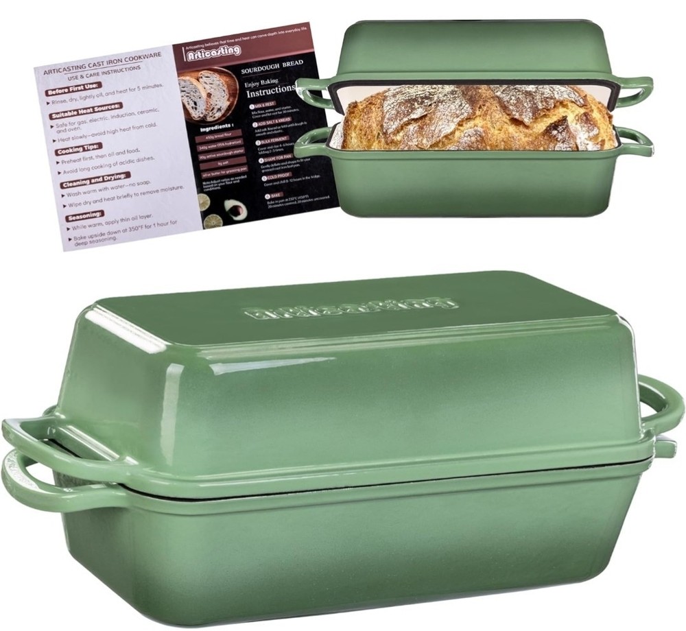 9×5 Inch Cast Iron Loaf Pan with Lid | Bread Baking Pan | ...