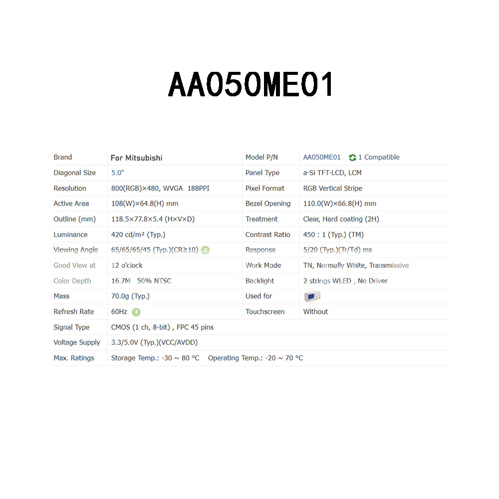 AA050ME01 ORIGINAL For Mitsubishi 5.0" LCD control panel module