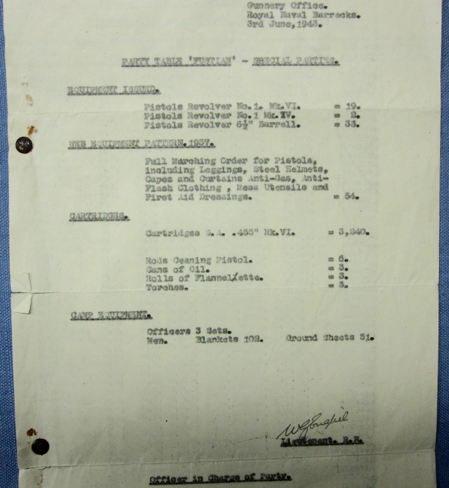 WWII Document - For Operation "Fustian" 1943. Weapon Issued.