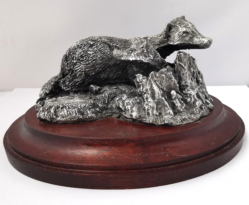 Vintage Solid Silver Badger Group Figurine - Sheff 1986.