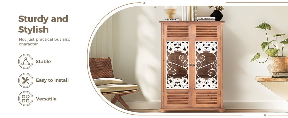 2 Doors Storage Cabinet Buffet Sideboard Distressed Accent Cabinet Entryway