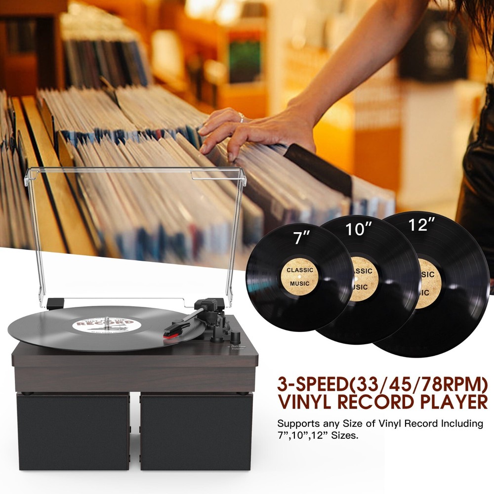 Record Player Bluetooth Turntable Vinyl Record Player with External Speakers 3-S