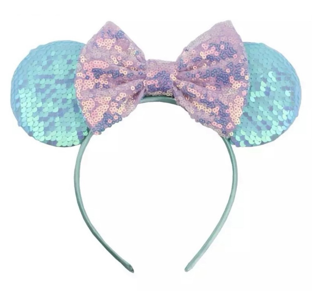 Sequin Mouse Ears Bow Turquoise Purple