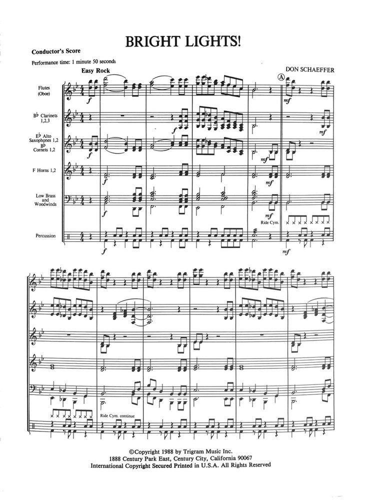 Bright Lights for Band By Don Schaeffer, pub. Trigram