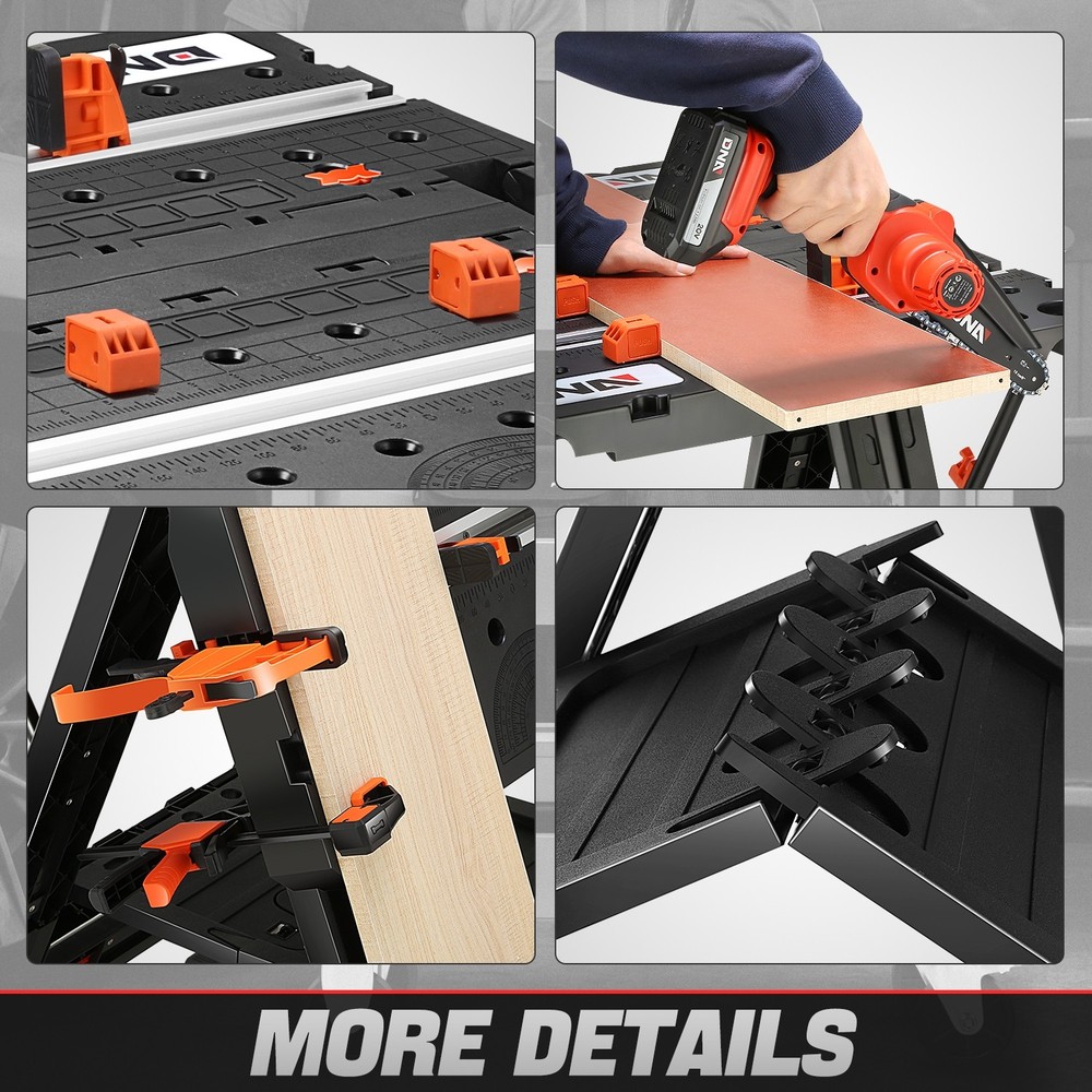 Portable Multi-Function Folding Work Table Sawhorse Quick Clamps Tool Workbench