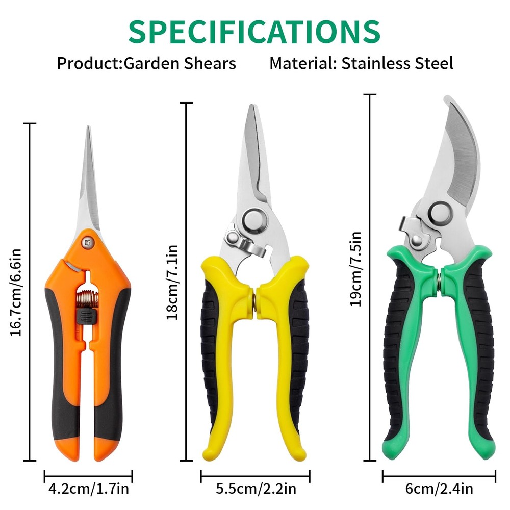 Drametic+ 3 Pack Garden Pruning Shears Multicolor Gardening Scissors Set