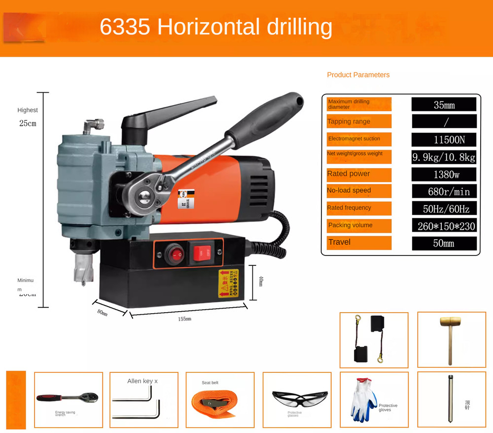 Magnetic Seat Drill Iron Suction Drilling Machine Horizontal Bench Drill