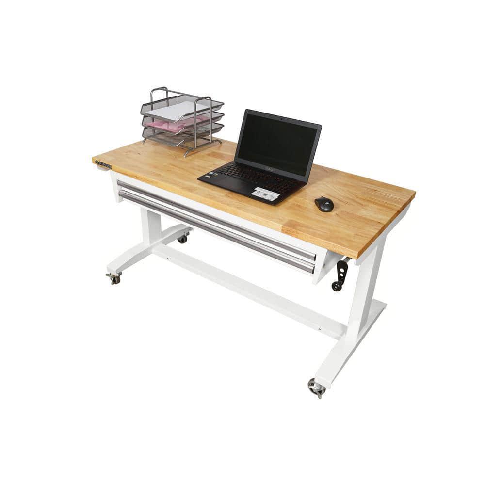 Husky Adjustable Height Workbench Table 52" Solid Wood Top 2-Drawer Steel Frame
