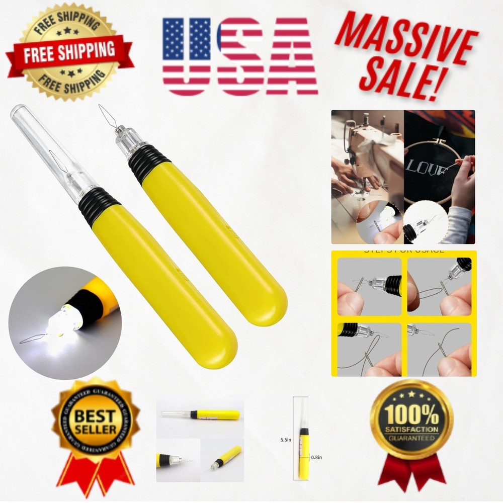 2 LED Needle Threaders Set - Illuminated Sewing Tools with Batteries Included