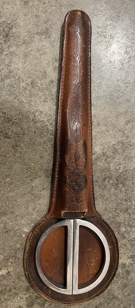 Chrome Half Moon Handle Scissors With Floral Design Leather Case