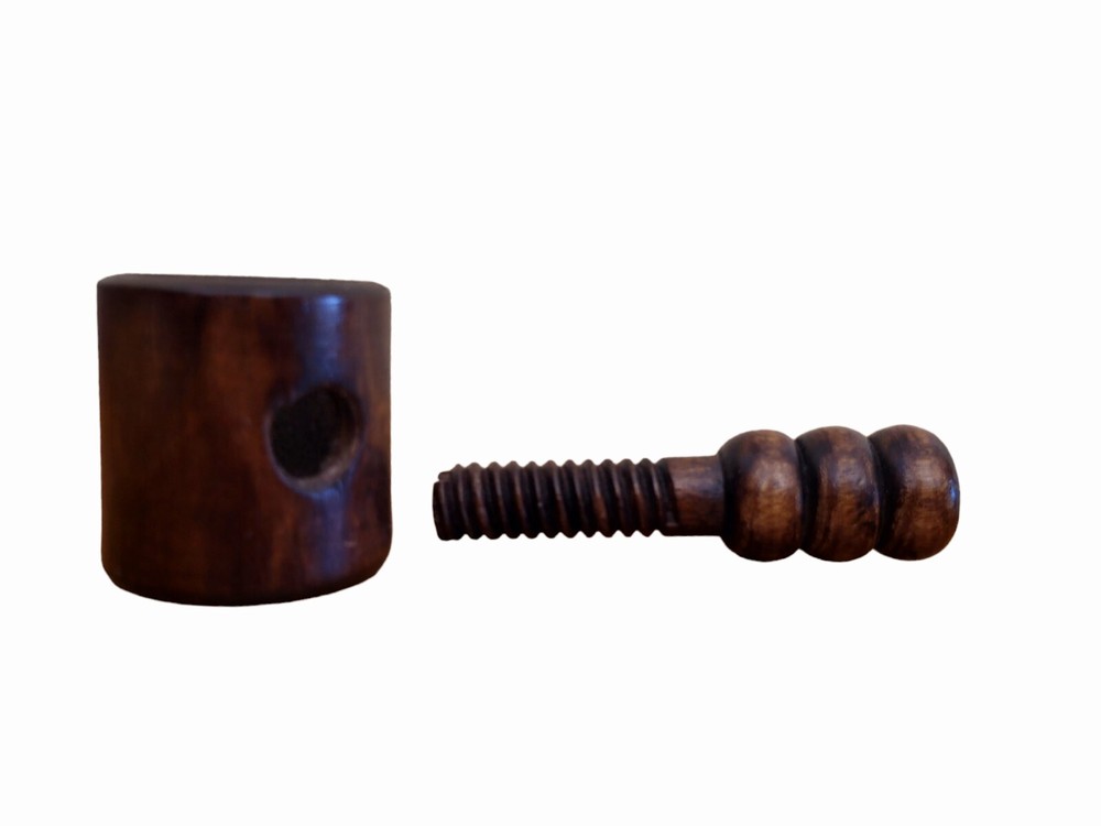 Vintage Solid Wooden Screw Nutcracker Pipe Shaped Nut Cracker Removable Handle