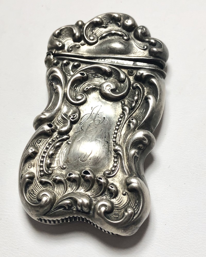 Match Safe Sterling Silver Victorian Antique Repousse Monogrammed