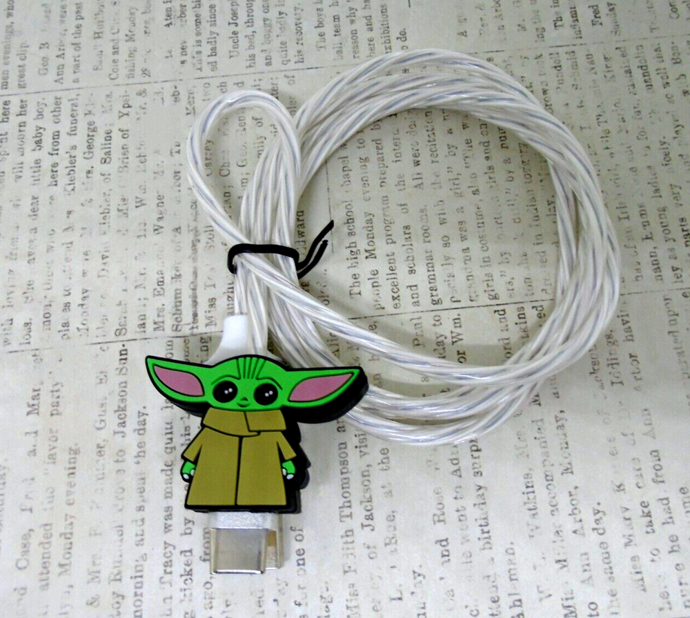 Baby Grogu USB 3 Ft Type C Cable Charger with LED Flowing Light