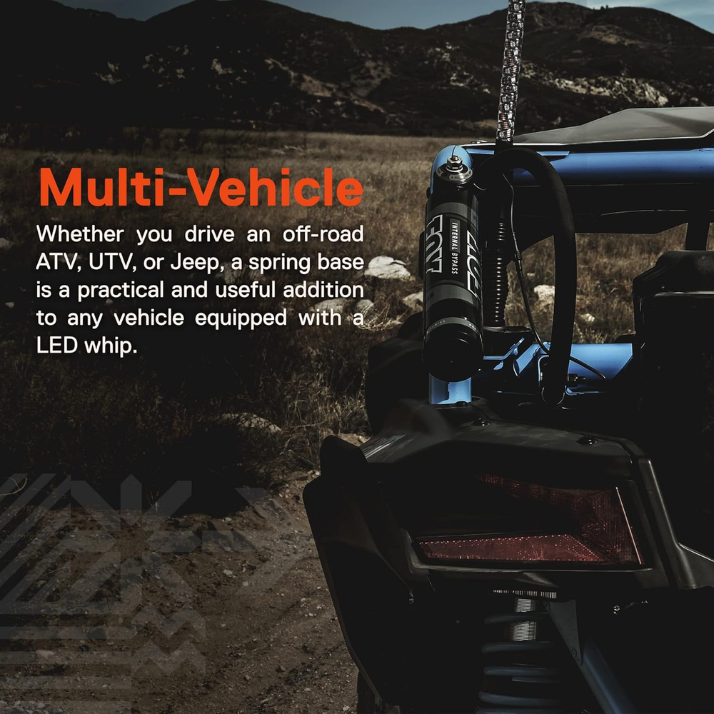 2pc Heavy-Duty LED Whip Light Spring Mount Base [Black-Finish] [Quick Release]