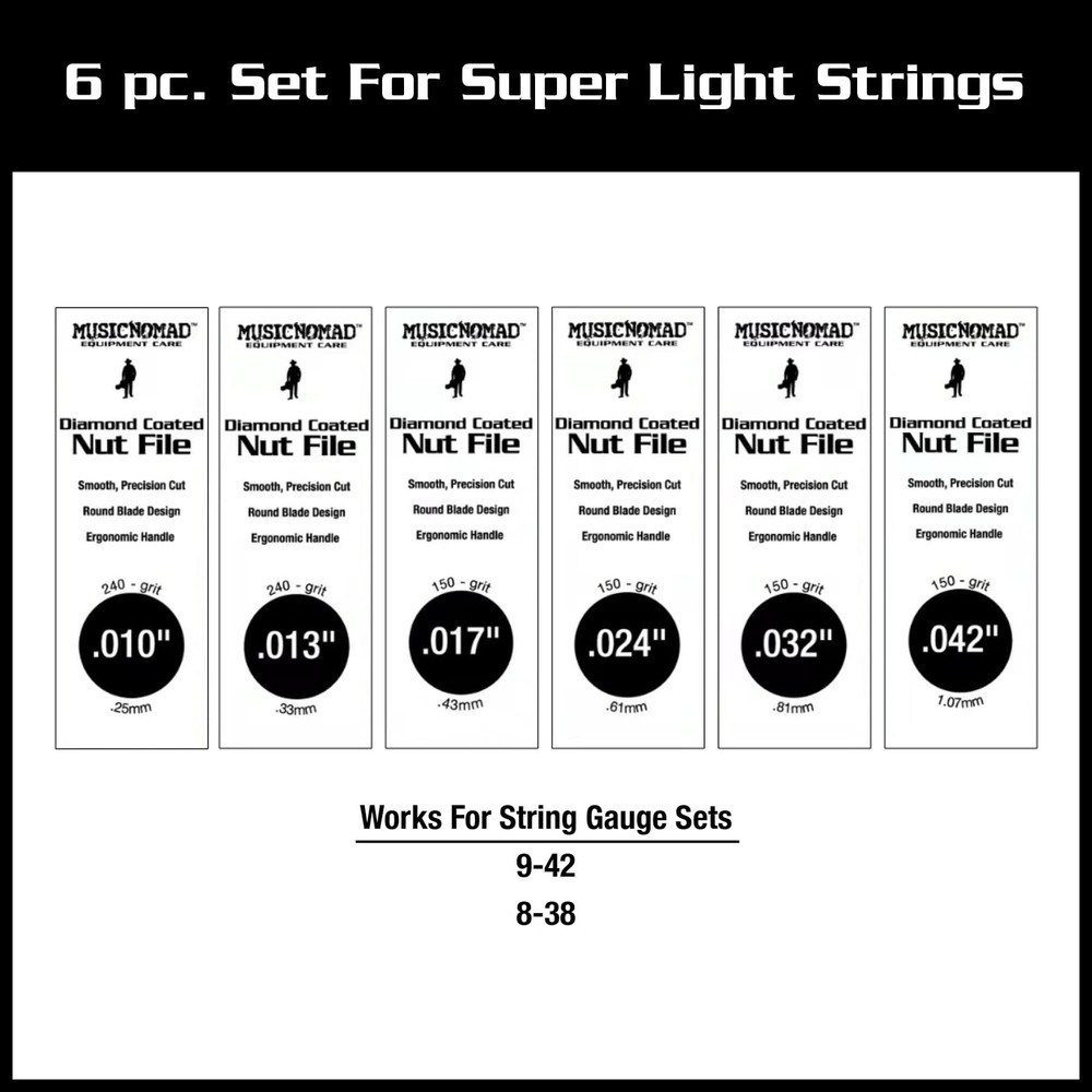 6 pc. Electric Guitar Diamond Coated Nut File Set - Super Light Strings (MN667)