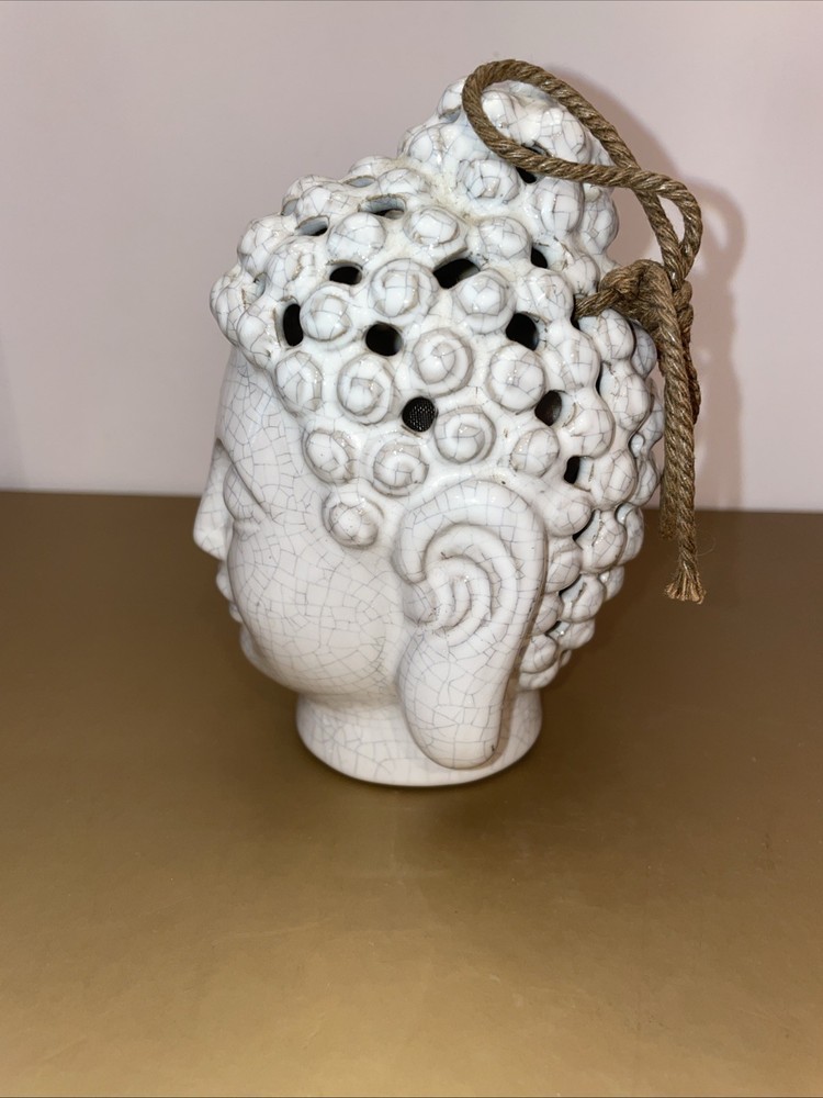 Buddha Ceramic 5” Sachet Holder, Incense stick holder Light Gray Crackle Effect
