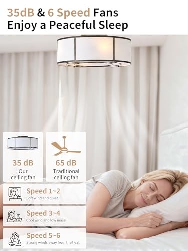 Caged Ceiling Fans with Lights Flush Mount, Low Profile Ceiling Fan with Black