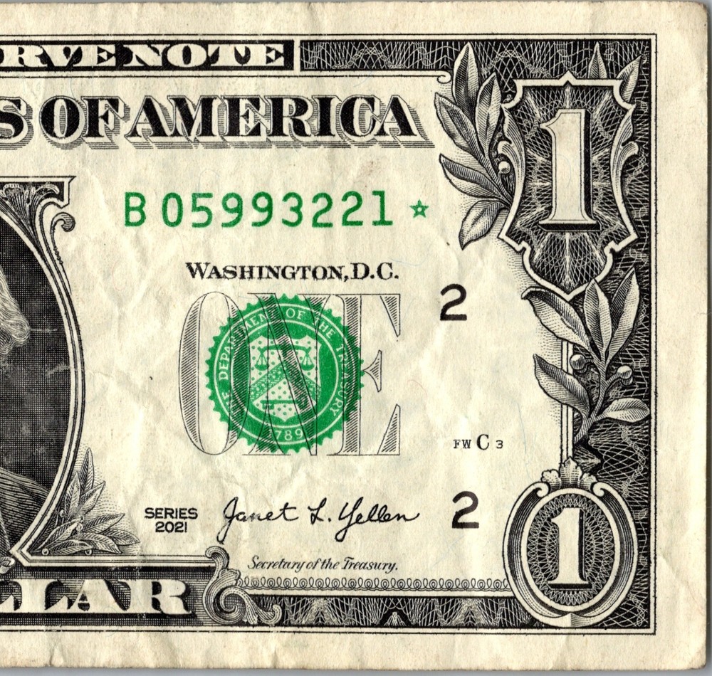 2021 B Star note 1 dollar bill Regular Run